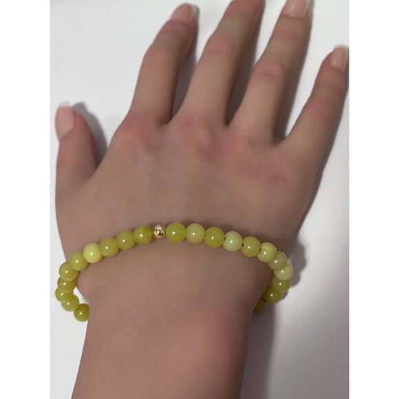Natural Lemon Jade Gemstones 6mm Stretchable Bracelet 18k Gold Bead Charm S7" - Picture 5 of 5